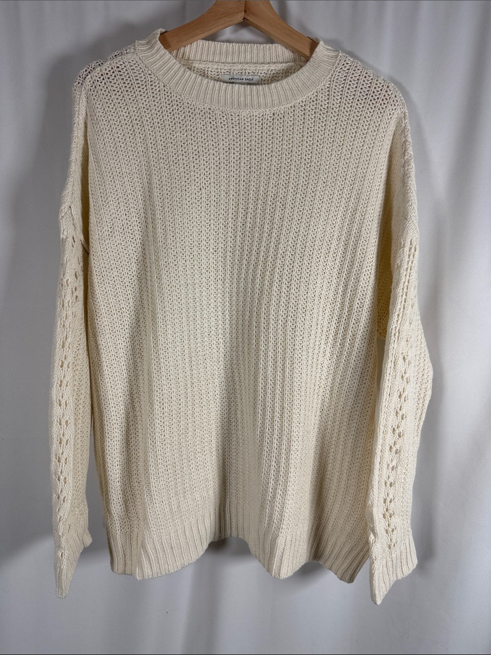 American Eagle Outfitters Cream Crewneck Knit Sweater